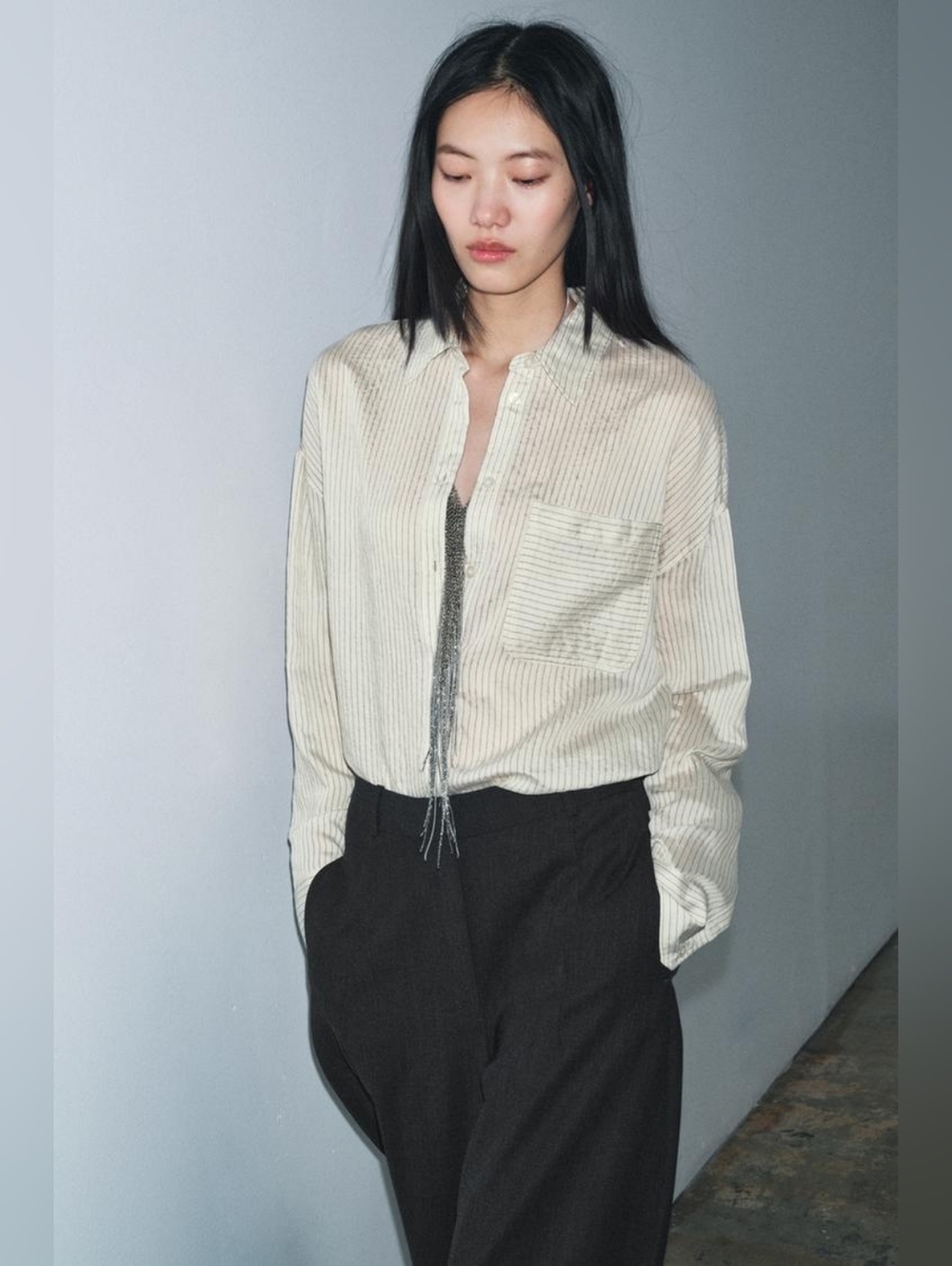 ZW COLLECTION FLOWY STRIPED SHIRT SIZE M
